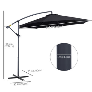 10' Deluxe Patio Umbrella Outdoor Market Parasol Banana Hanging Offset Sunshade Crank Cross Base Black – view 2