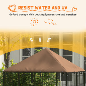 4.6' x 4.6' x 5' Outdoor Dog Kennel with Canopy, Rotating Bowls, Coffee – view 4