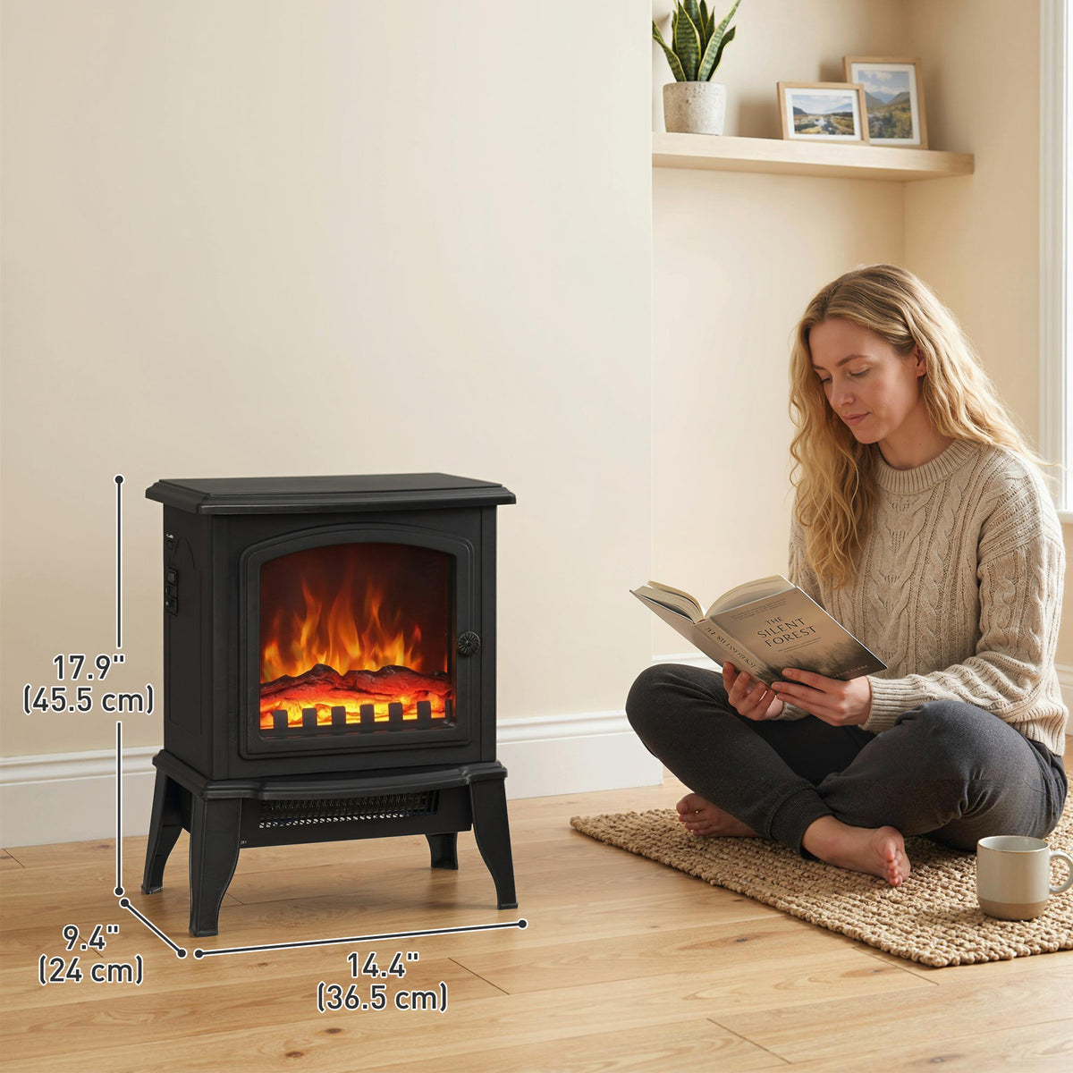 Electric Fireplace Heater, Freestanding Fireplace Stove with Realistic Flame Effect – view 2