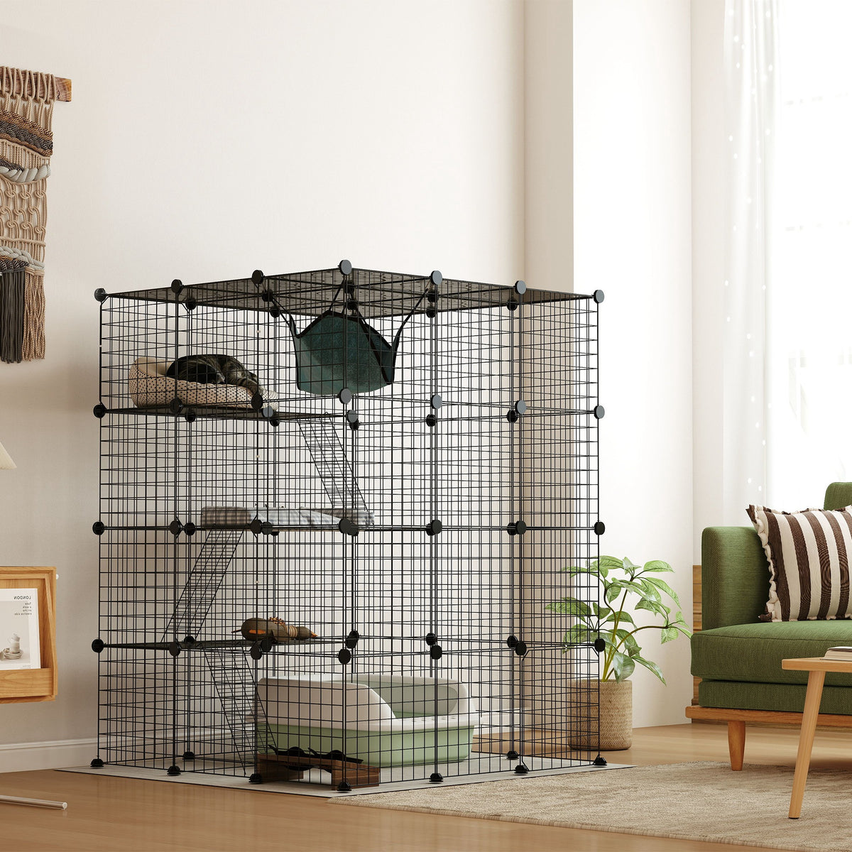 4 Tier DIY Cat Cage Indoor, Catio for 1-3 Cats with Hammock, 5 Doors, 3 Ramps, 3 Jumping Platforms – view 7