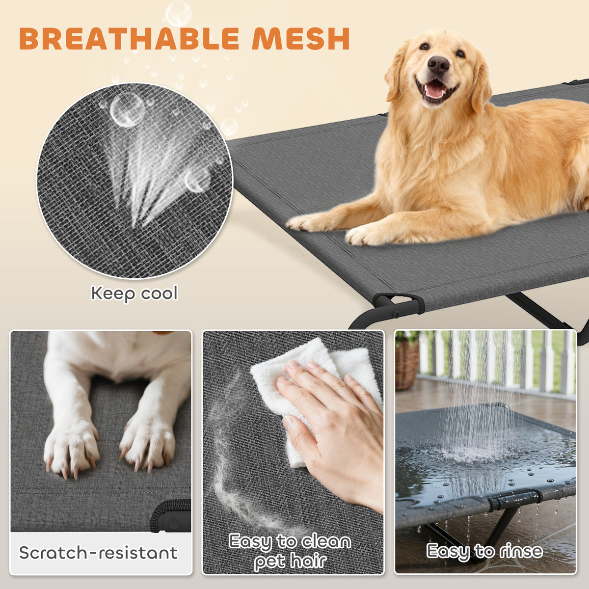 Elevated Dog Bed, Outdoor Dog Cot, Raised Dog Bed for Large Dogs with Breathable Mesh, Beige – view 11
