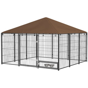 4.6' x 4.6' x 5' Outdoor Dog Kennel with Canopy, Rotating Bowls, Coffee – view 8