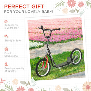 Aosom Kids Kick Scooter for 5+ Year Old, Kids Ride on Toy w/ 16'' Inflatable Wheel Dual Brakes