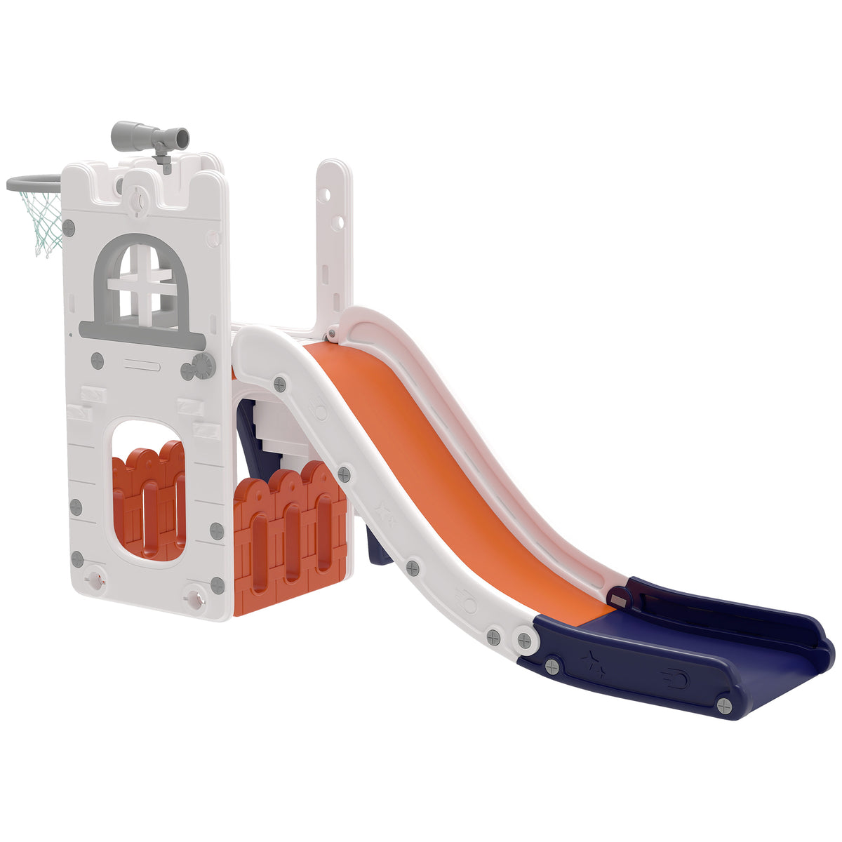 Qaba 5 in 1 Toddler Slide with Basketball Hoop, Climber, Telescope, Storage Basket, for 1-3 Years Kids Indoor Use