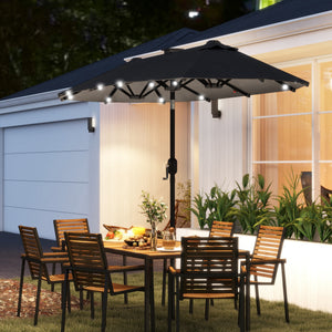 10ft Double-Sided Patio Umbrella with 35 LED Lights, 12 ribs, Extra Large Outdoor Parasol with Twin Canopy, Dark Grey
