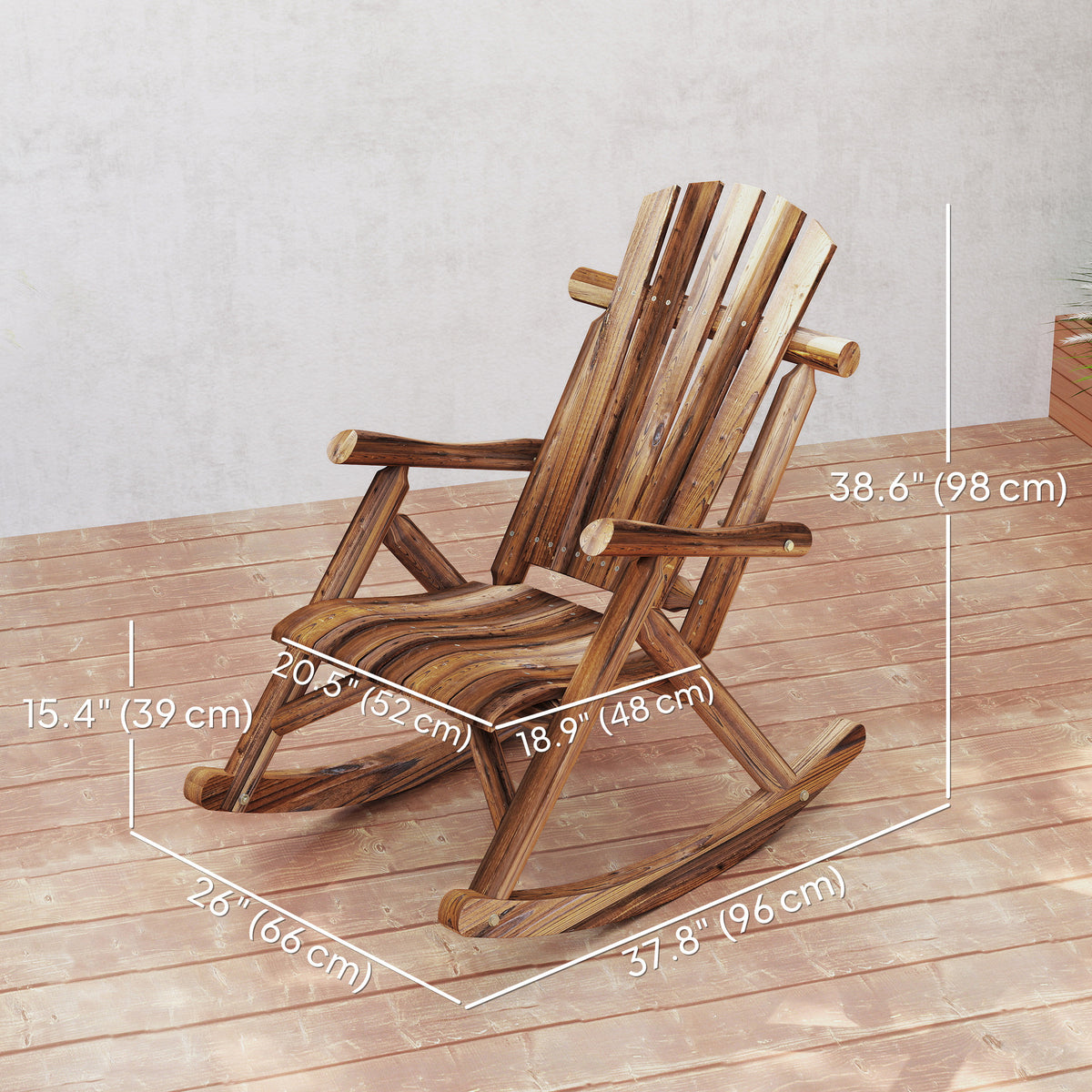 Wooden Outdoor Rocking Chair, Oversized Adirondack Patio Rocker with High Back and Slatted Seat, Carbonized – view 2