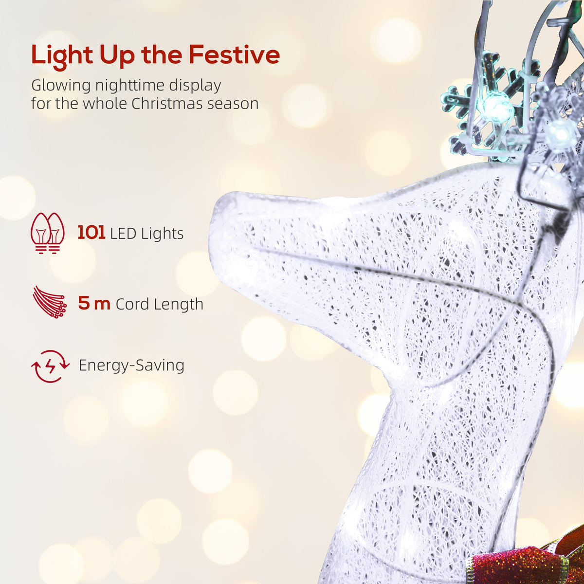 4.3FT Lighted Christmas Reindeer, Christmas Decor with RGB and Warm White LEDs, Stakes and Zip Ties, IP44 Waterproof