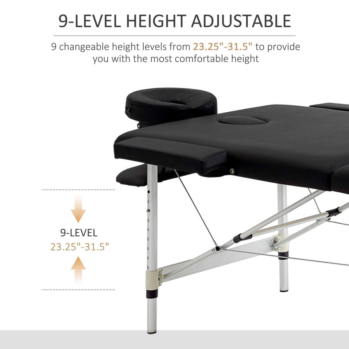 83" 2 Section Foldable Massage Table Professional Salon SPA Facial Couch Tatoo Bed with Carry Bag Black