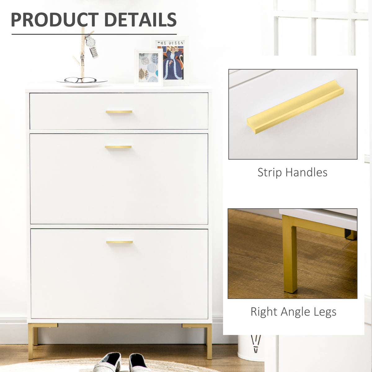 Modern Shoe Cabinet Storage 12 Pair Shoe Organizer with 2 Flip Doors Drawer and Adjustable Shelf White – view 6