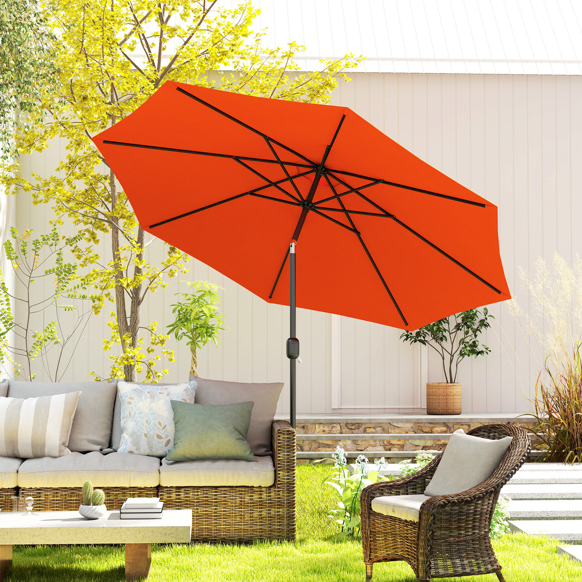 10' x 8' Round Market Umbrella, Patio Umbrella with Crank Handle and Tilt, Outdoor Parasol for Garden, Blue – view 49