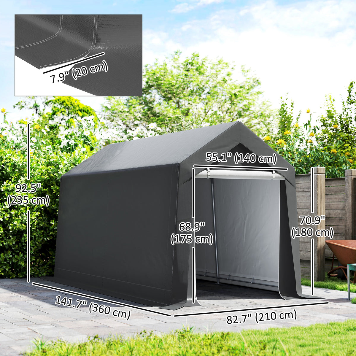 7' x 12' Outdoor Storage Shed Portable Garage with Roll-up Door for Motorcycle, Bike, Garden Tools, Beige – view 9
