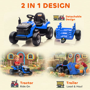 Qaba 12V Kids Ride On Tractor with Trailor, Remote Control, Music, Lights, Shifter, for Kids Ages 3-8 Years
