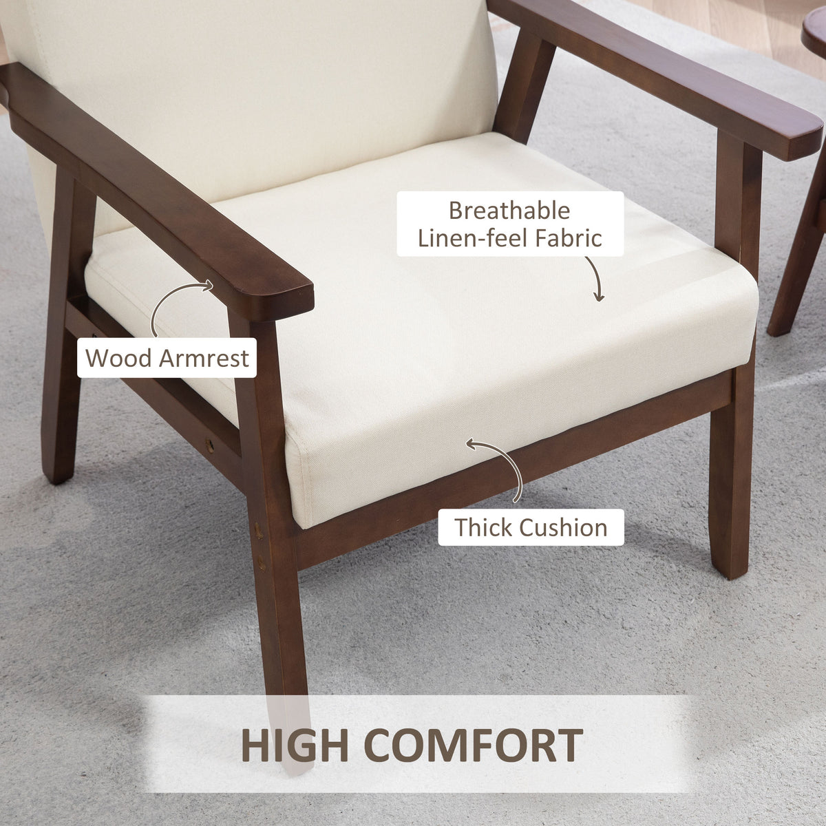 Accent Chairs with Cushioned Seat, Upholstered Linen-Feel Armchair with Adjustable Feet for Bedroom – view 18