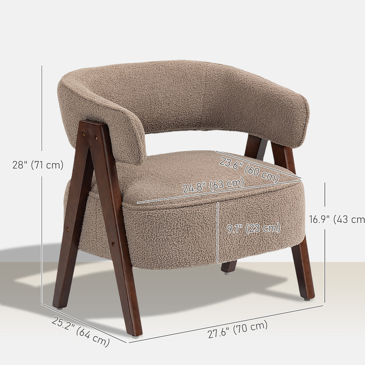 Sherpa Fleece Accent Chair, Upholstered Armchair with Solid Wood Legs and Steel Frame for Living Room – view 2