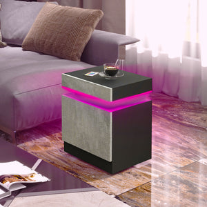 Nightstand, Bedside Table with LED Lights and 2 Drawers for Bedroom, Living Room, Cement Grey