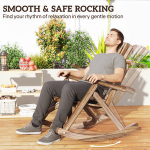 Wooden Outdoor Rocking Chair, Oversized Adirondack Patio Rocker with High Back and Slatted Seat, Carbonized – view 3