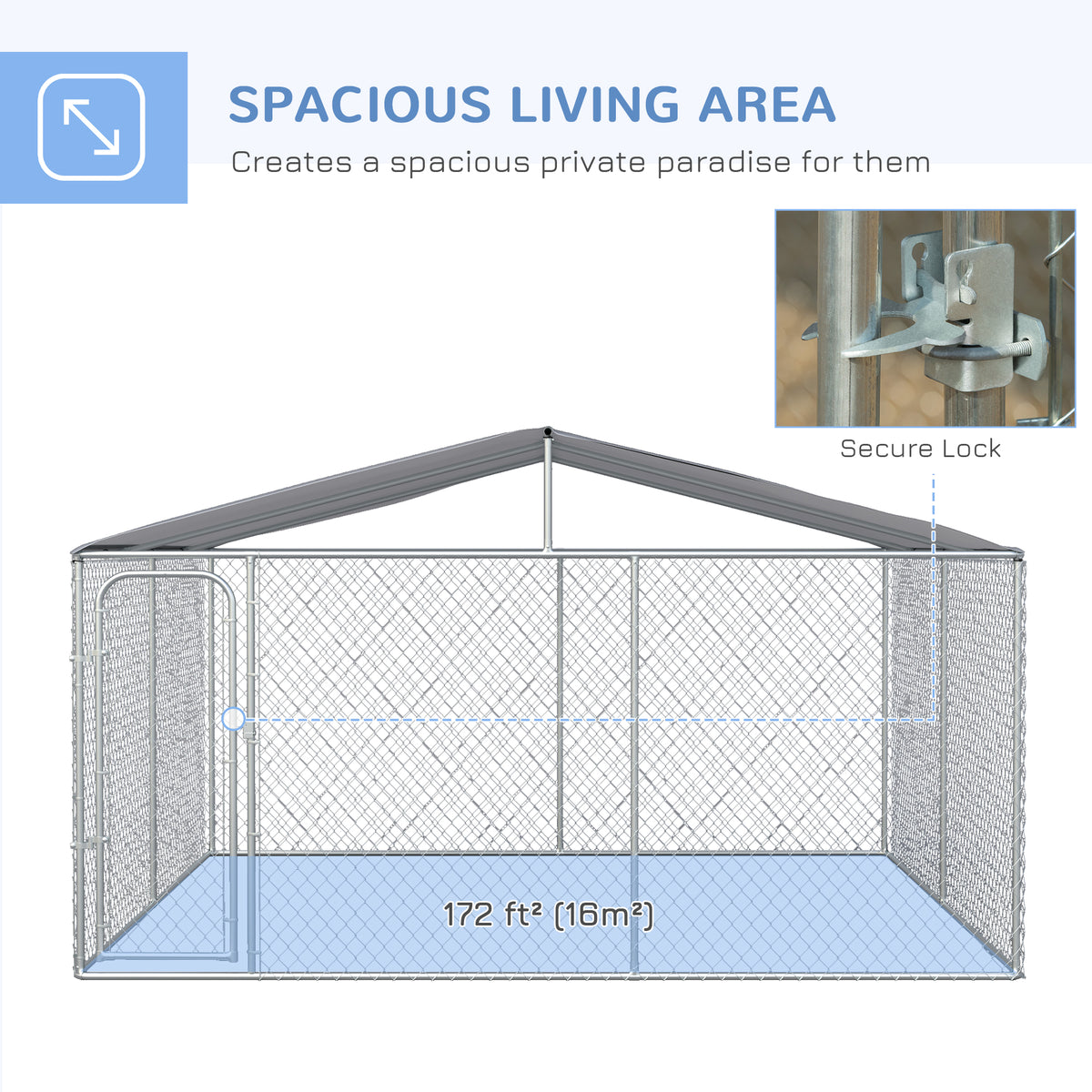Dog Kennel Outdoor, Heavy Duty Playpen with Secure Lock, Cover, for Backyard & Patio, 13.1' x 7.5' x 7.5'