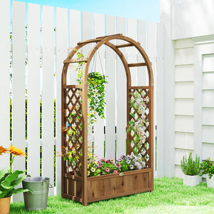 Raised Garden Bed with Arch Trellis, Freestanding Garden Planter Box, Outdoor Planter Container, Dark Brown Wood Effect