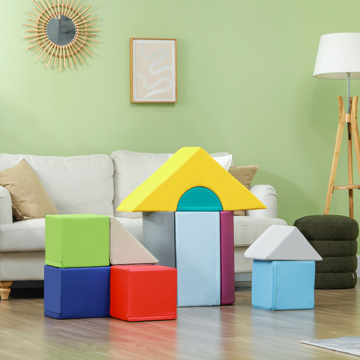 Soozier 11 Piece Soft Play Blocks Kids Climb and Crawl Gym Toy Foam Building Light Colour