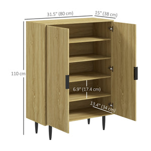Entryway Shoe Cabinet with 5-Tier Shelving and Adjustable Shelves, 15 Pair Shoe Storage Organizer for Hallway, Oak