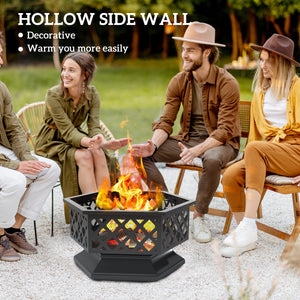 28" Outdoor Fire Pit Wood Burning Firepit with BBQ Grill, Spark Screen, Poker for Patio Backyard Camping Picnic Bonfire