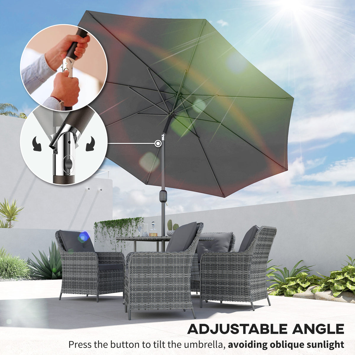 10' x 8' Round Market Umbrella, Patio Umbrella with Crank Handle and Tilt, Outdoor Parasol for Garden, Blue – view 17