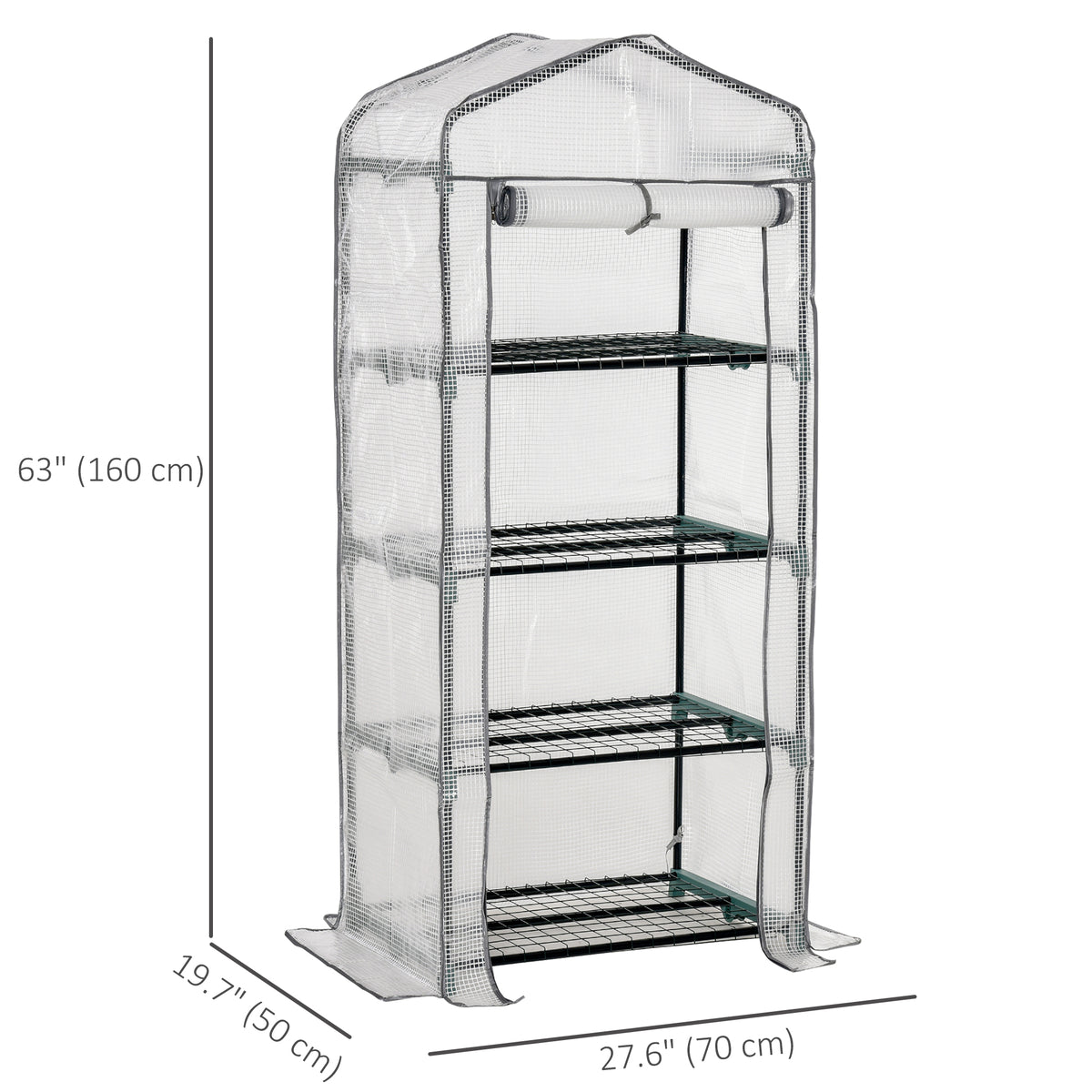 Portable Greenhouse Outdoor Hot House with 4 Tier Shelves, Steel Frame, PE Cover, 28" x 20" x 63" , White – view 7