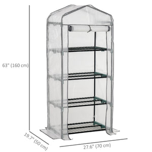 Portable Greenhouse Outdoor Hot House with 4 Tier Shelves, Steel Frame, PE Cover, 28" x 20" x 63" , White – view 7