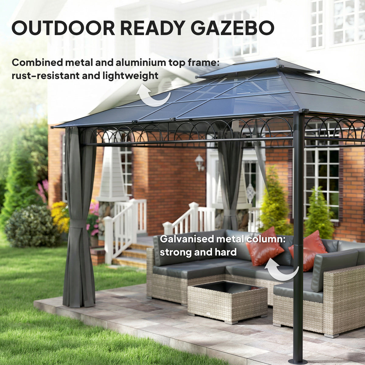 10' x 10' Outdoor Hardtop Gazebo Canopy w/ Double PC Roof, Steel Frame, Nettings – view 26
