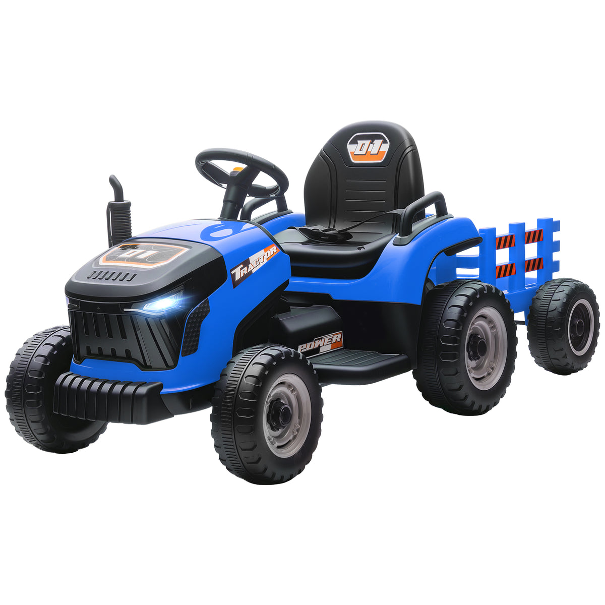 Qaba 12V Kids Ride On Tractor with Trailor, Remote Control, Music, Lights, Shifter, for Kids Ages 3-8 Years