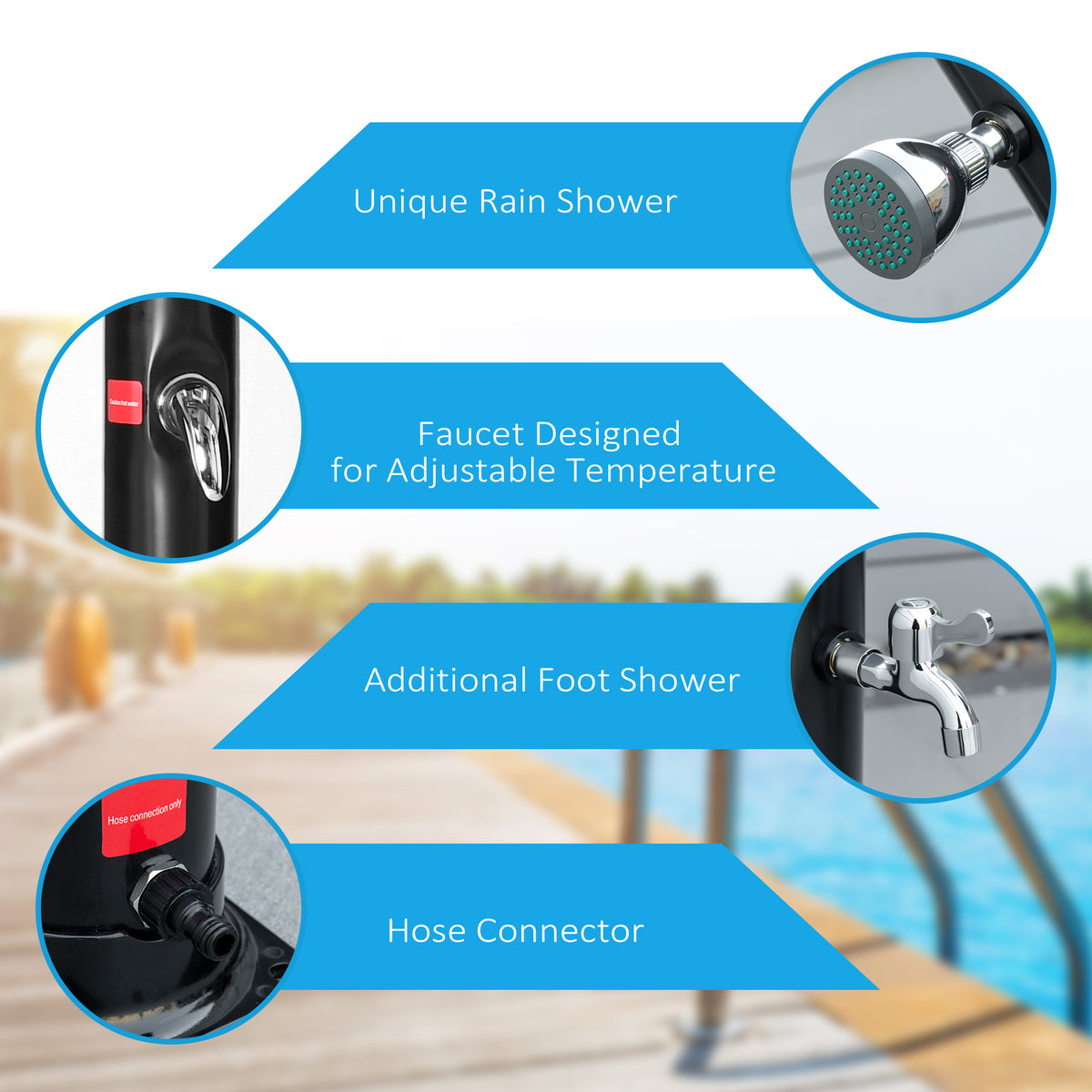 Solar Outdoor Shower, 5.3-Gallon Garden Shower with Adjustable Water Temperature up to 140°F, Black