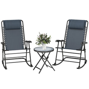 3pc Patio Rocking Chair Set, Folding Outdoor Rocking Chairs and Table Bistro Set w/ Breathable Mesh Seat – view 8