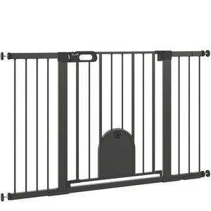 30"-52" Extra Wide Pet Gate Barrier with Small Door, 30"H Dog Gate with Safety Gate Barrier