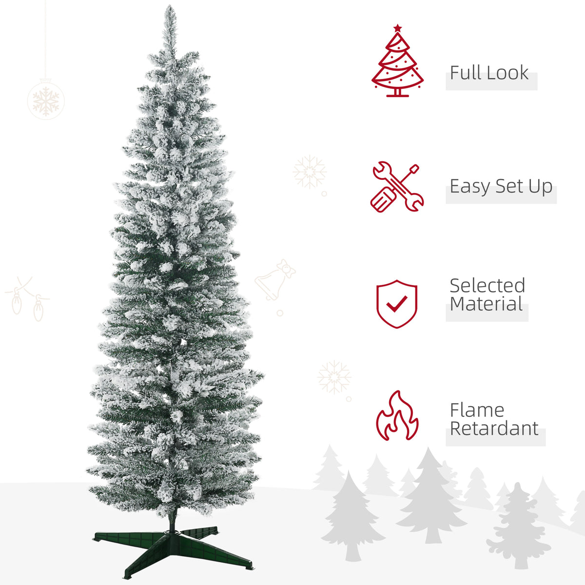 5ft Tall Pencil Artificial Christmas Tree, Holiday Décor with Snow Flocked Branches, Green – view 10