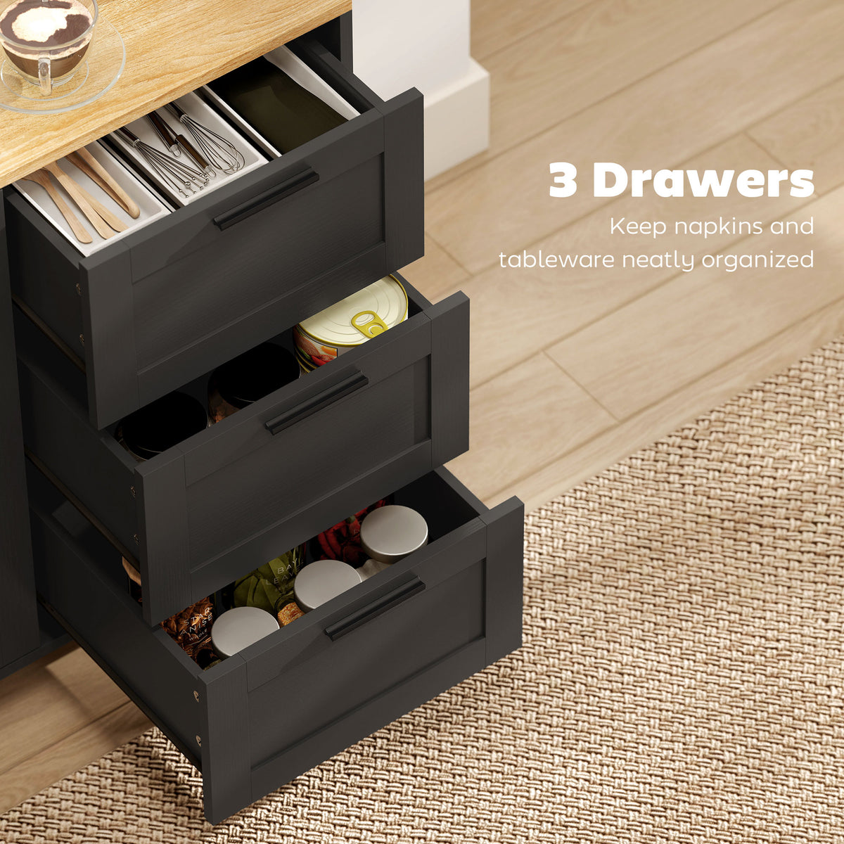 Buffet Cabinet with Soft-Close Doors, Modern Sideboard with 3 Drawers for Living Room, Kitchen – view 4