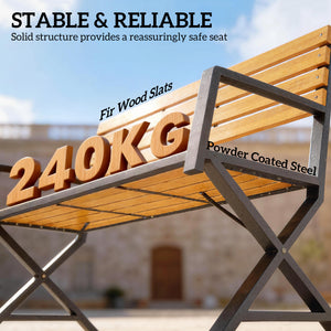 Outdoor Garden Bench, Patio Bench with Backrest and Armrests, 2-Person Garden Seating