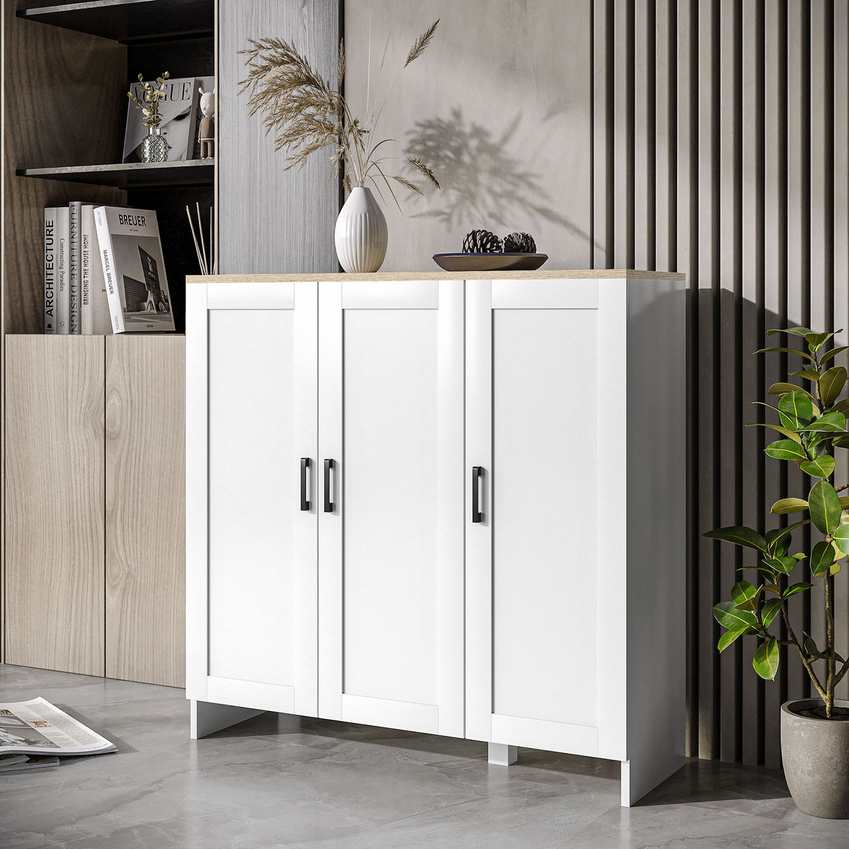 Modern Sideboard Buffet Cabinet, Modern Kitchen Storage Cabinet with 3 Doors Adjustable Shelves – view 14