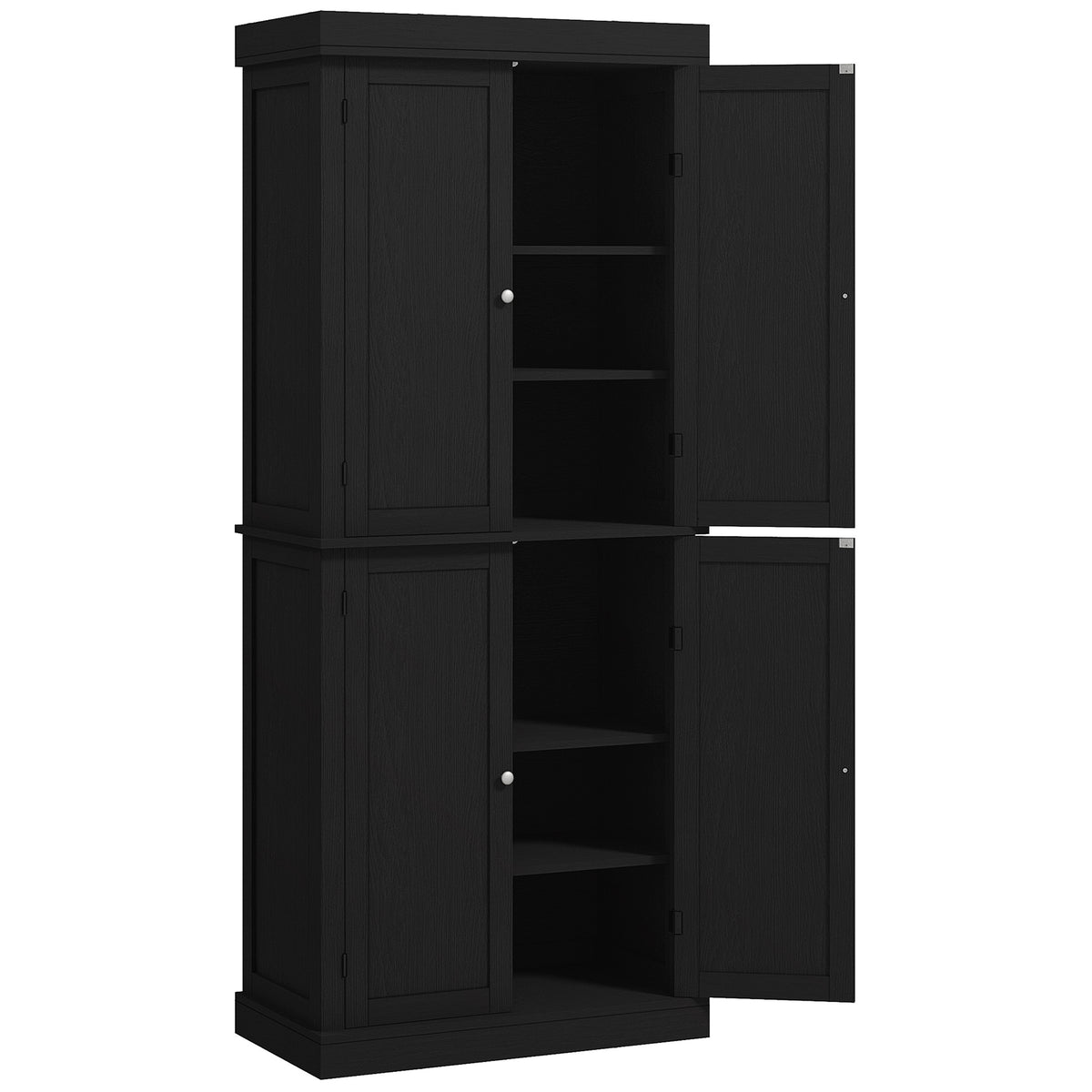 72.5" Freestanding Kitchen Pantry Cabinet with 4 Doors, Black