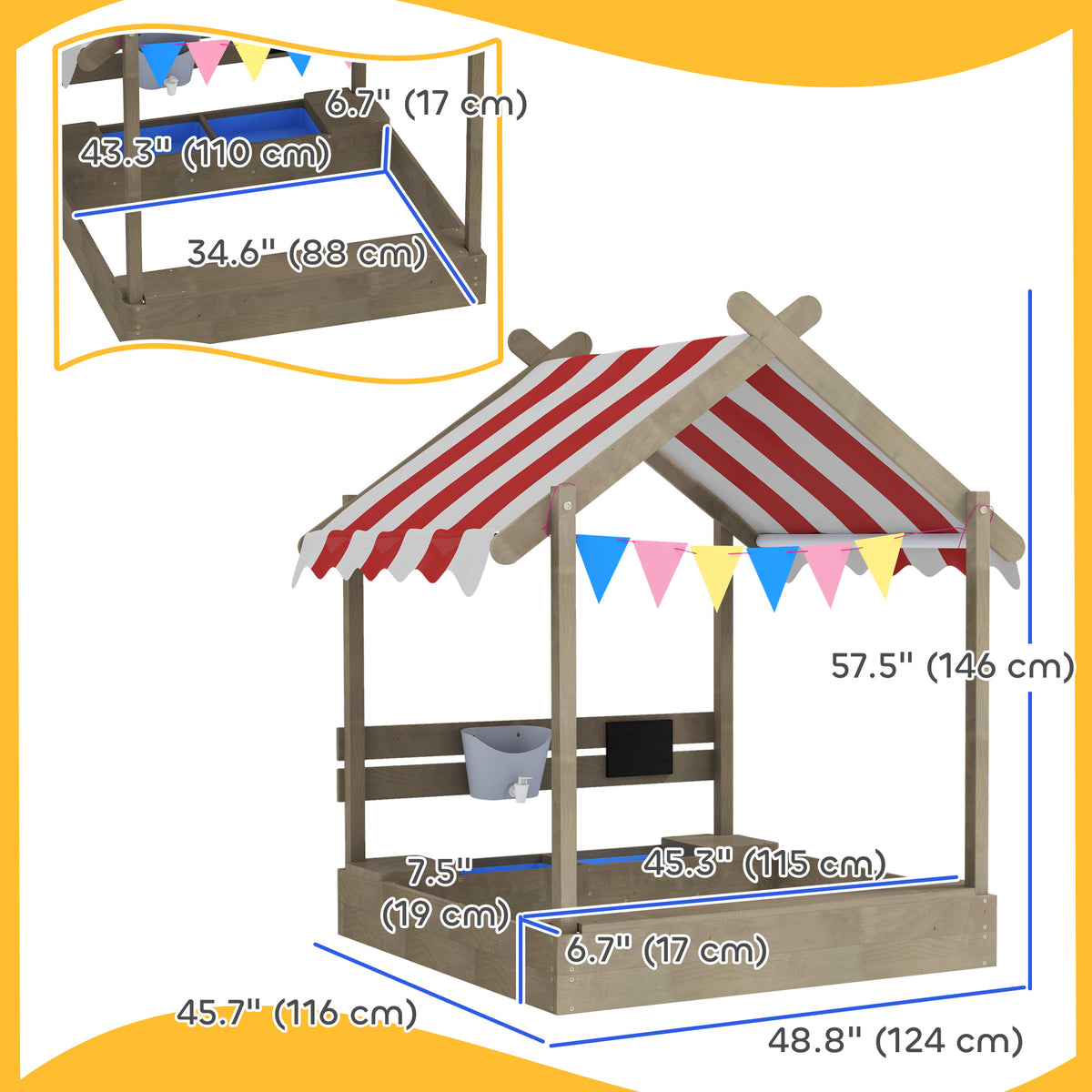 Outdoor Wooden Sandbox with Cover for 3-7 Years Old, Backyard, Brown – view 9