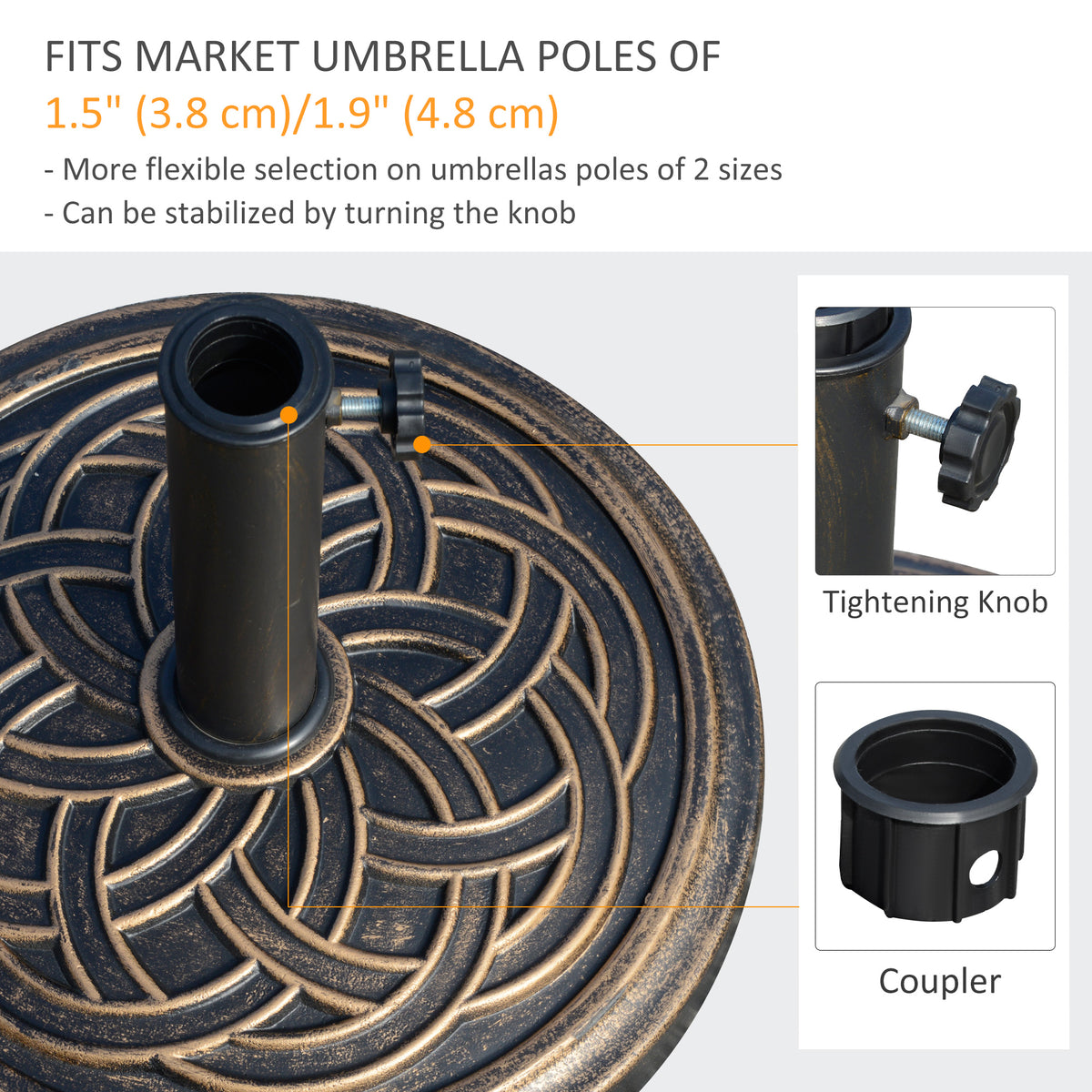 25 lb Heavy Duty Patio Umbrella Base, Round Market Umbrella Stand for Outdoor, Deck, Backyard, Garden, Bronze