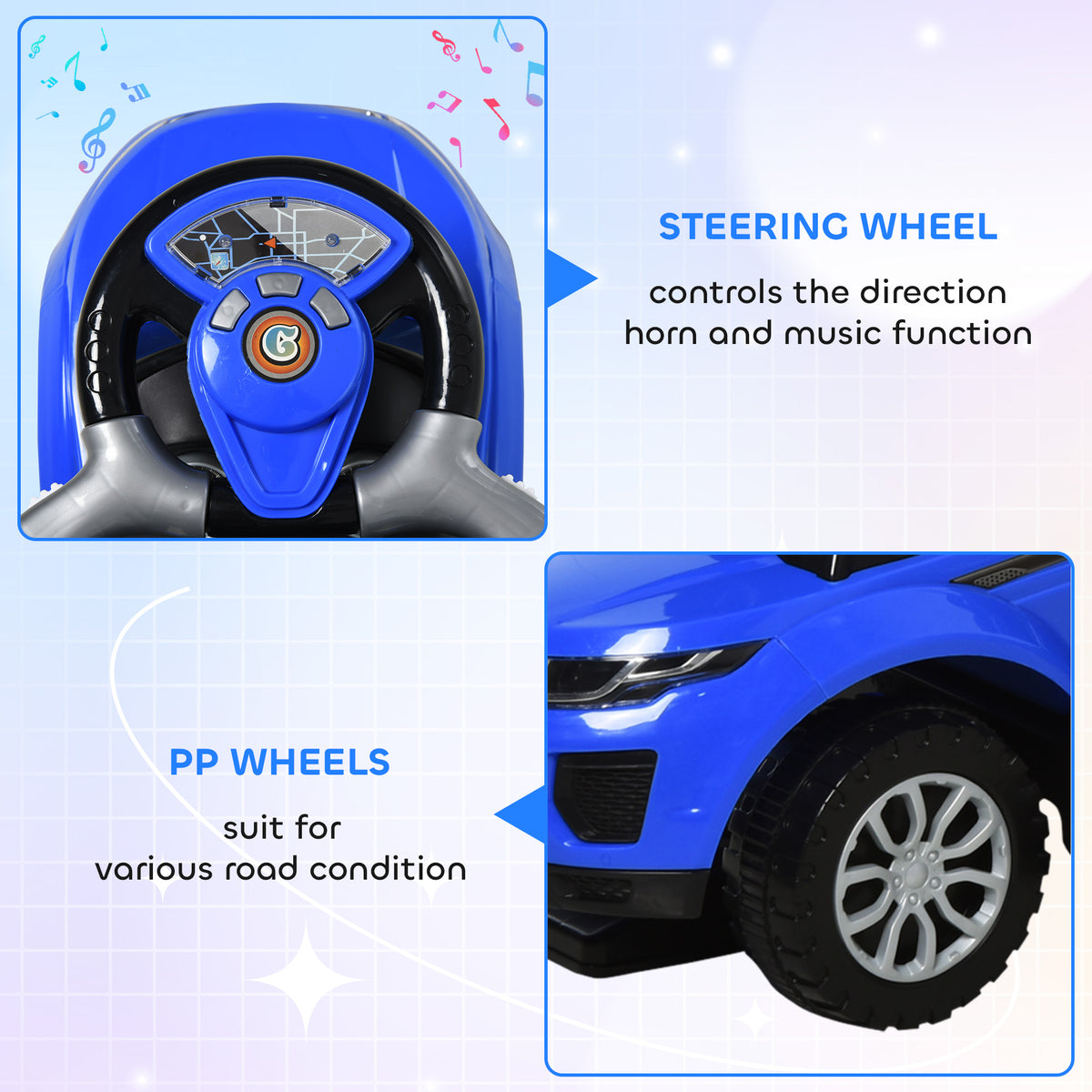 Aosom 3 in 1 Kid Ride on Push Car, Toddlers Sliding Walking Car, with Horn, Music, Light, Parent Control Handle, Secure Bar, Under Seat Storage, for Boy Girl 18-36 Months