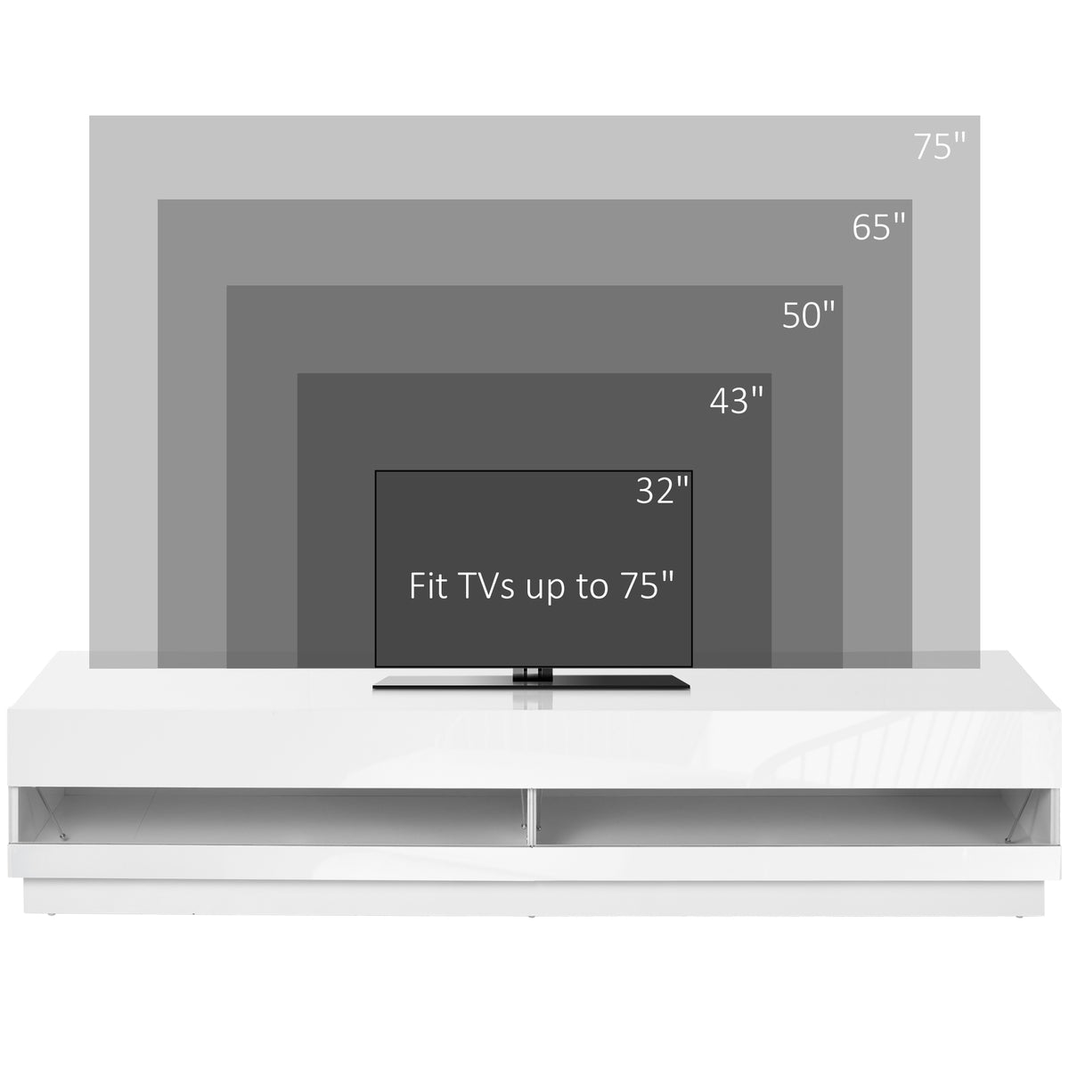 Lighted TV Stand for TVs up to 75", TV Cabinet with Storage for Living Room, High Gloss White – view 5