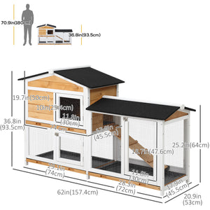 2-tier Wood Rabbit Hutch Backyard Bunny Cage Small Animal House w/ Ramp and Outdoor Run, Yellow – view 2