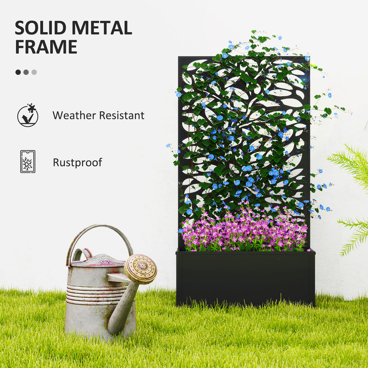 Metal Raised Garden Bed with Privacy Panel, Freestanding or Wall Mounted Outdoor Planter Box for Garden, Patio