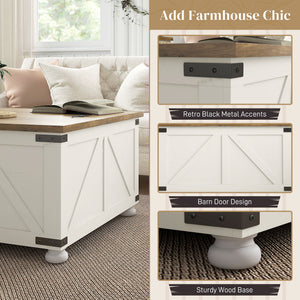 Farmhouse Coffee Table, Square Center Table with Flip-top Lids, Hidden Storage Compartment and Wooden Legs – view 18