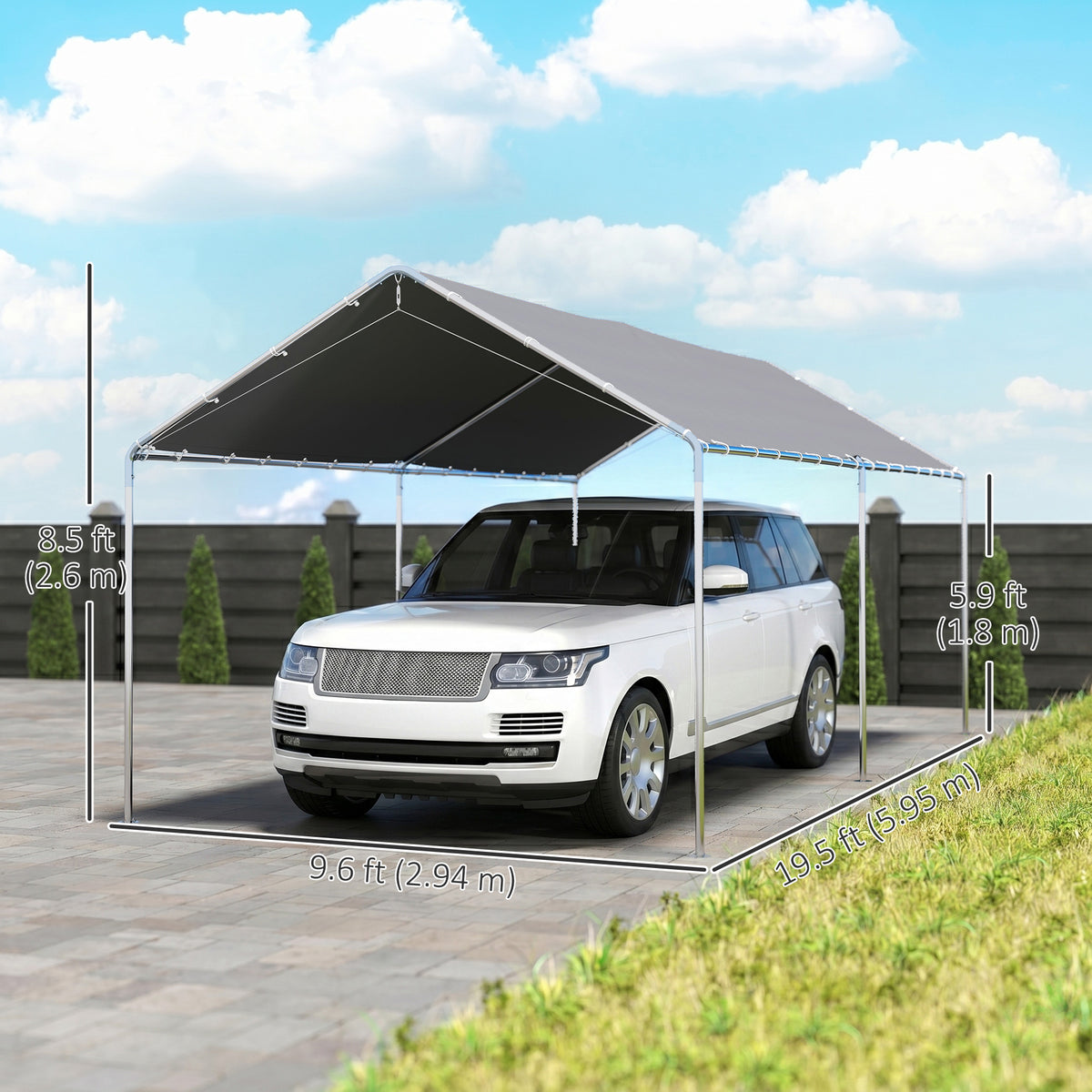 10' x 20' Carport Heavy Duty Galvanized Car Canopy with Included Anchor Kit, 3 Reinforced Steel Cables – view 9