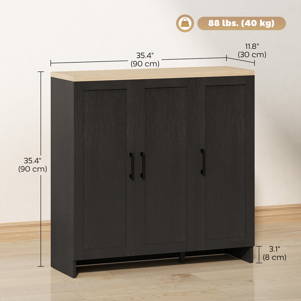 Modern Sideboard Buffet Cabinet, Modern Kitchen Storage Cabinet with 3 Doors Adjustable Shelves – view 2