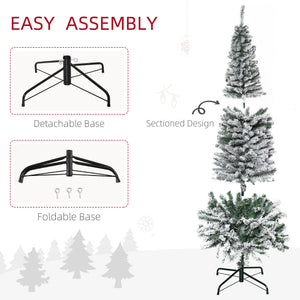6ft Flocked Christmas Tree, Pencil Christmas Tree with Realistic Branch Tips, Folding Metal Stand, Green – view 33