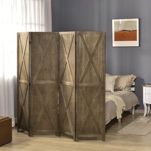 4-panel Wall Partition Farmhouse Room Separator with Foldable Design Wooden Frame 5.6FT, Walnut – view 13