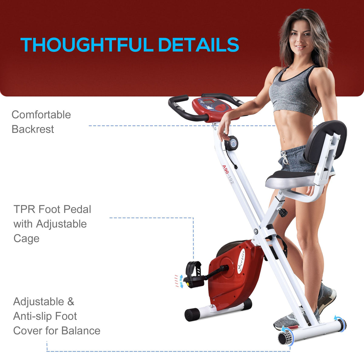 Soozier Foldable Indoor Stationary Bike with 8 Levels of Magnetic Resistance, Exercise Bike for Cardio Workout